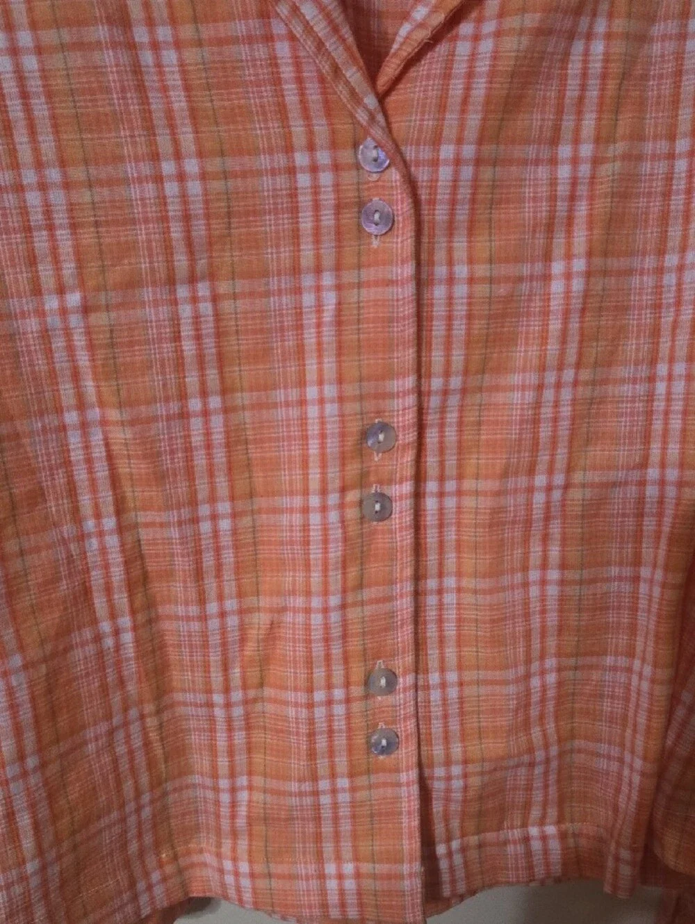 Free People Coral Peach Plaid Button-Down Shirt